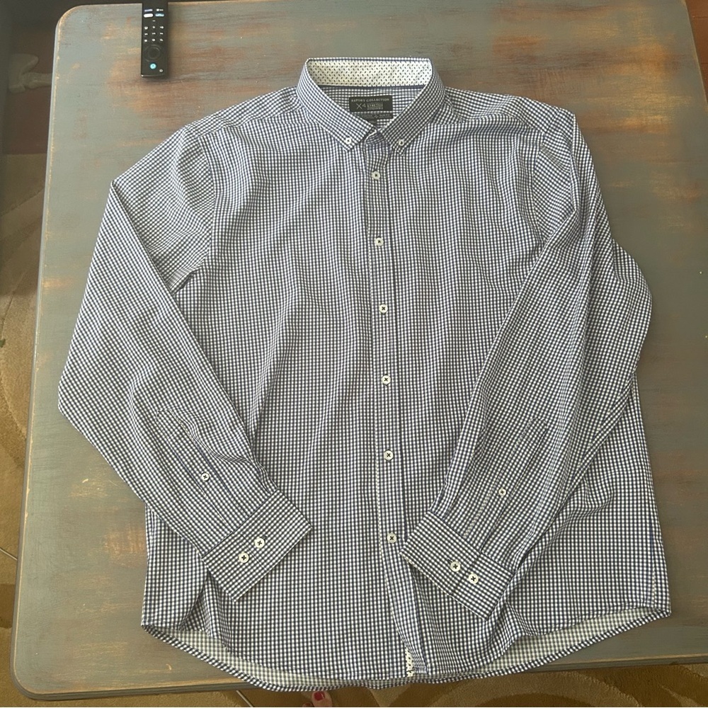 Report Collection Navy and White Checkered Shirt stretch material